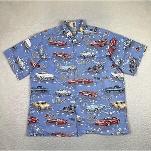 Reyn Spooner Shirt Mens 2XL Blue Corvette Cars Hawaiian Button Up Classic Print